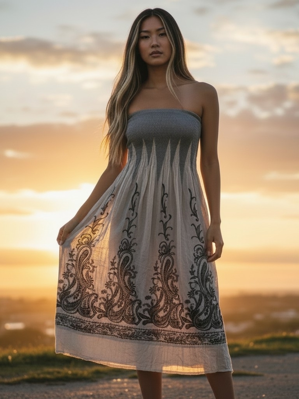 Anthropologie Lapis Dress Skirt One Size Black Gold Smocked Midi Bohemian Beach